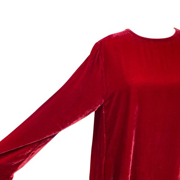 NWT Eileen Fisher The System Ruby Red Silk Velvet Knee Length Dress Size Large - Picture 8 of 16